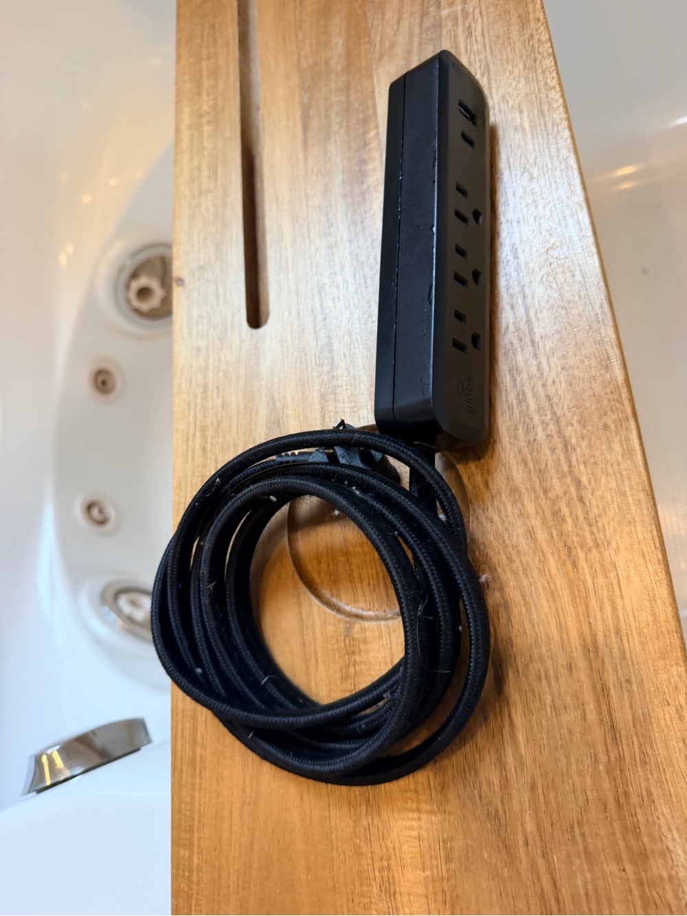 Black Fabric Cord Power Strip 6’ with Surge Protector